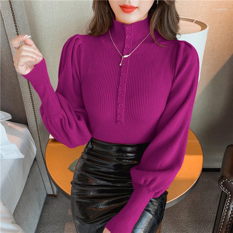 

Women's Sweaters Elegant Turtleneck Pullover Sweater Women Vintage Clothes Puff Long Sleeve Knitted Tops Korean Fashion Winter, Black