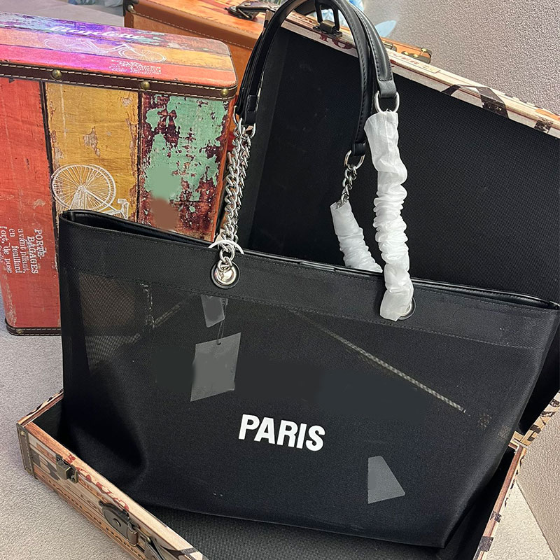 

Everyday Totes Bag Chains Shoulder Bag Women Handbags Purse Mesh Yarn Cloth Large Capacity Summer Pocket Square Crossbody Wallets Fashion Letters Zipper Hardware, Black