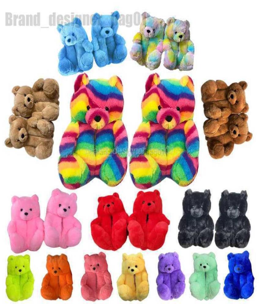 

2022 New Slippers Teddy Bear Slippers New Arrivals Fuzzy Teddy Whole Plush New Style House Teddy Bear Slippers For Women Girls3570777, Grass green