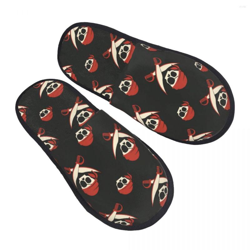 

Slippers Pirate Skulls Slipper For Women Men Fluffy Winter Warm Indoor, Black