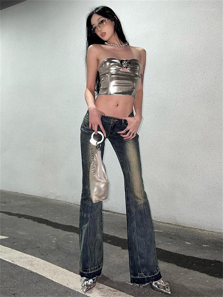 

Women' Tanks Habbris Summer Sexy Solid Corset Top Club Outfit For Women 2023 Silver Strapless Crop Tops Female Casual Cube Slim Tank