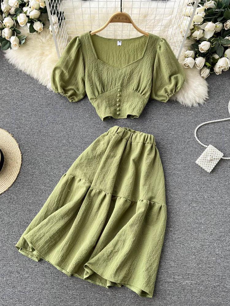 

Work Dresses Women 2023 Summer Sexy Sweet College Style Embroidered Short-sleeved Top Elastic Waist Skirt Two-piece Suit Female D0818, Black