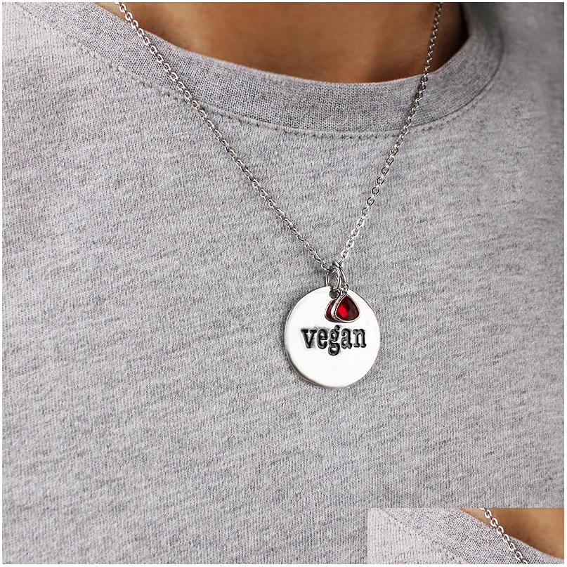 

Pendant Necklaces Fashion Vegan Necklace With Crystal For Women Men Stainless Steel Round Vegetarian Symbol Lifestyle Jewelry Drop D Dhs0A
