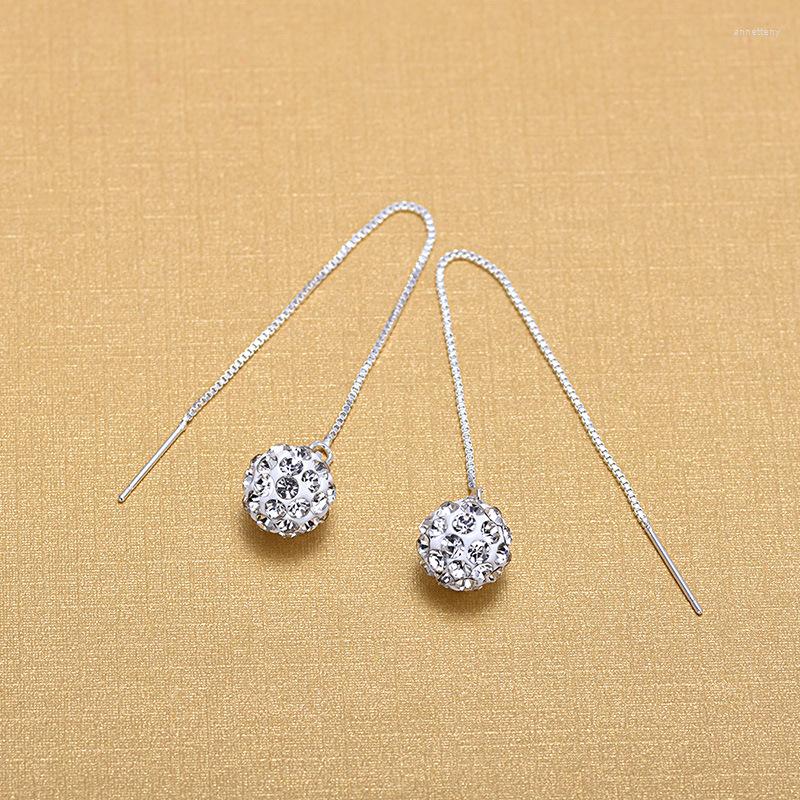 

Dangle Earrings Silver Color Fashion Ear Line Crystal Round Ball For Women Jewelry