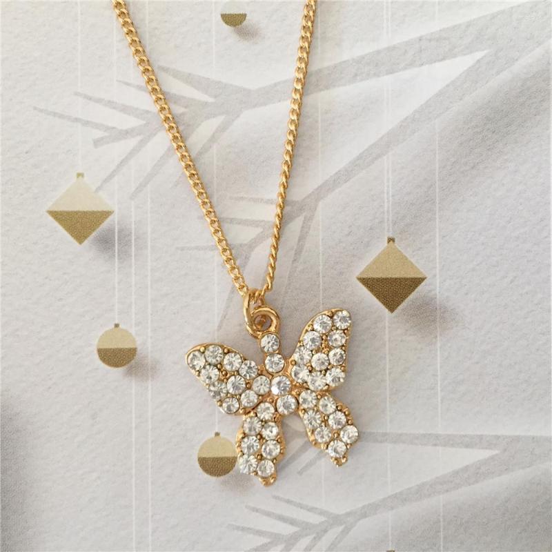

Pendant Necklaces Lovely Gold Color Plating Clear Stone Decorated Butterfly Layered Necklace For Women Girl Party Accessory Jewelry