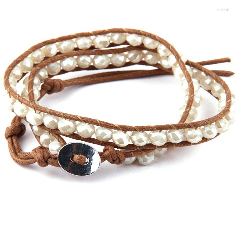 

Strand Beautiful Fashion Glass Crystal Bead Wrap Bracelet 2 Wraps Leather