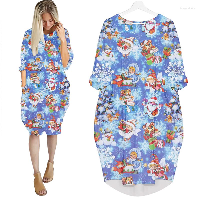 

Casual Dresses Jumeast Women Clothing Summer Batwing Sleeve Dress 3D Printed Cartoon Santa Claus O-Neck Skirt Merry Christmas Pocket, 01