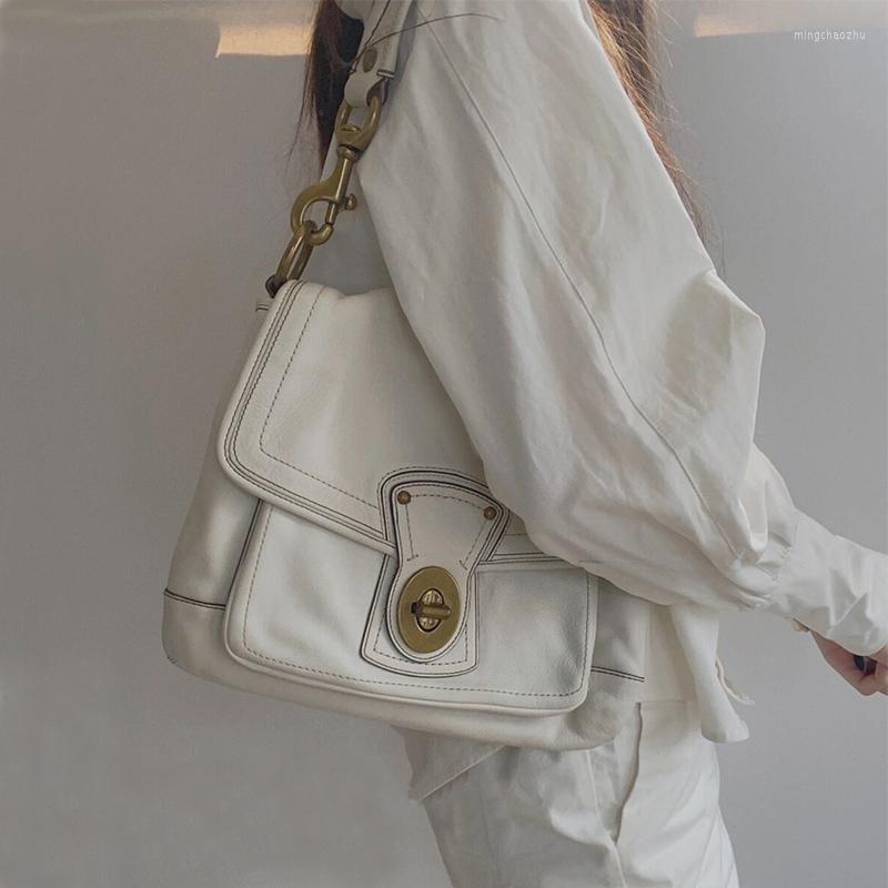 

Evening Bags Vintage Leather Women Handbags Single Pocket Motorcycle Underarm Bag Female Stitching Design Buckle Crossbody Shoulder, Black