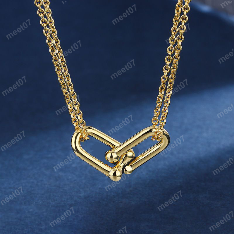 

hot horseshoe buckle double U shape necklace double ring designer clavicle chain choker necklace
