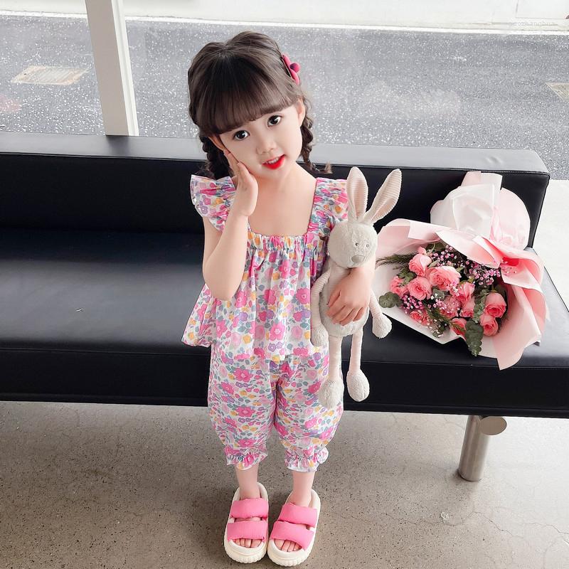 

Clothing Sets Kids Clothes Floral Pattern For Girls Vest Short Outfits Casual Style Childrens, Y4k4155