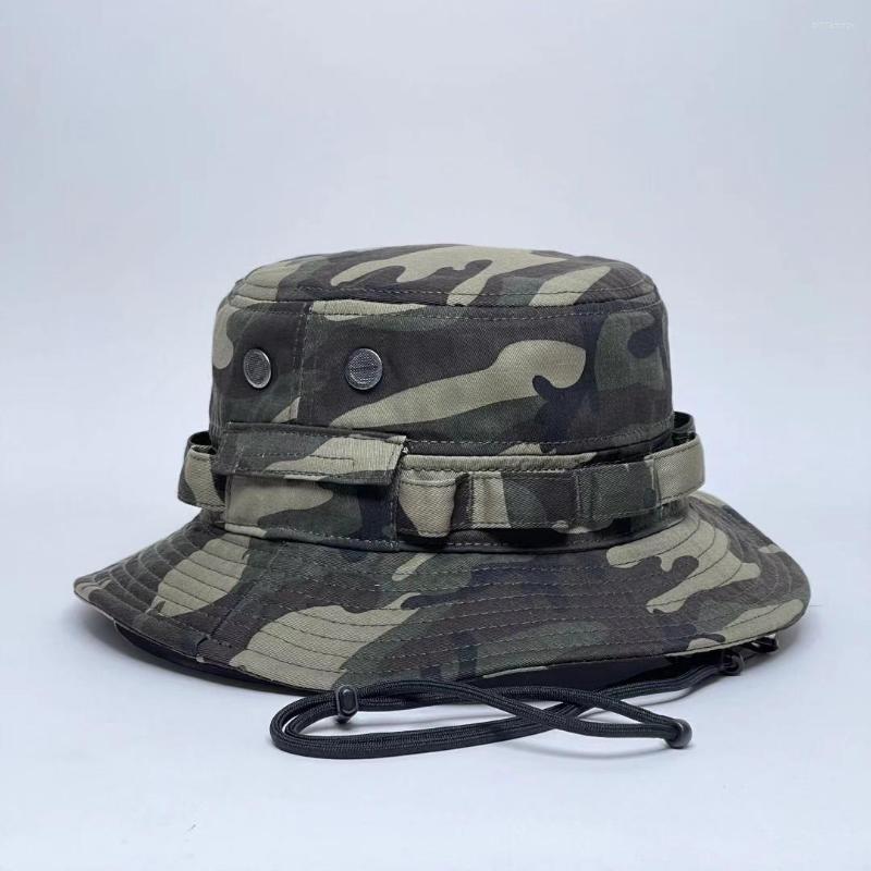

Berets Multicam Color Mens Bucket Hat MOLLE Hunting Fishing Fishermans Cap Summer Autumn Cotton Hats Ajustable Breathable, Bk