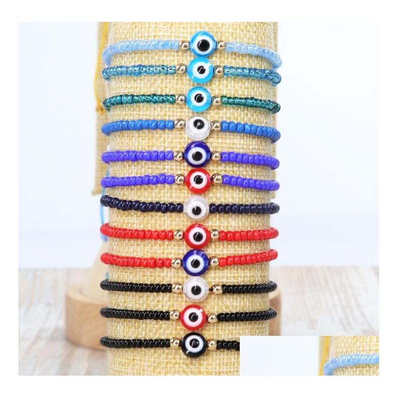 

Beaded Turkish Eye Strands Bracelets Blue Evil Eyes Lucky Couple Bracelet For Women Colorf Crystal Bead Rope Chain Woven Jewelry Dro Dhzmy