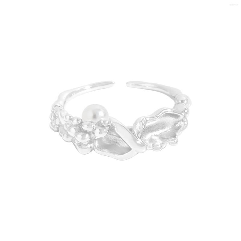 

Cluster Rings Small And Luxurious Design Versatile Pleated Texture Pearl Ring 925 Sterling Silver Female