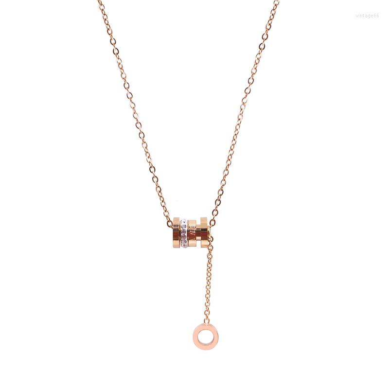 

Pendant Necklaces Roman Numerals Necklace For Women Column Zircon Rose Gold Color Stainless Steel Jewelry Wholesale(GN262)
