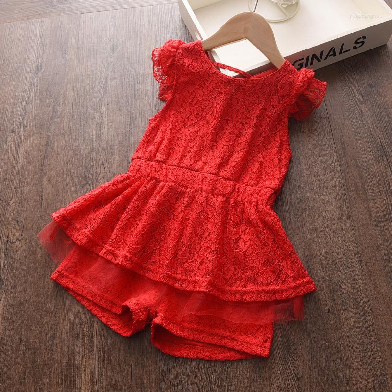 

Clothing Sets Casual Girl Children Girls Clothes Kid Solid Lace Backless Tops Pants Party Formal Set Suit, Ah4065red