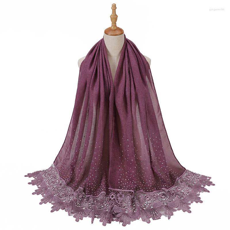 

Scarves Drill Lace Hollow Out Stitching Long Scarf Headscarf Elegant Muslim Women Turban Shawls Fashion Malaysia Female Headwear