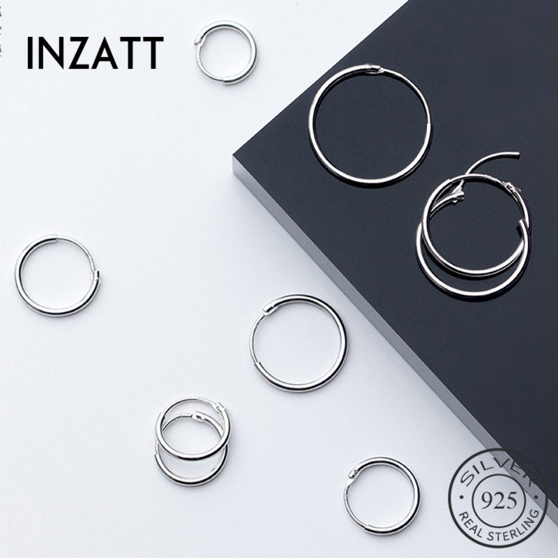 

INZATT Real 925 Sterling Silver Minimalist Round Hoop Earrings For Fashion Women Party Geometric Fine Jewelry 2019 Accessories