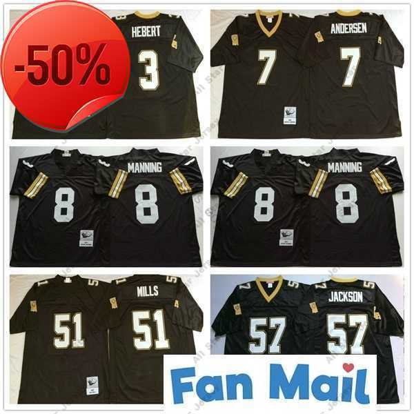 

Football Jerseys Football Jerseys NCAA Vintage Top #8 Archie Manning Jersey 3 Bobby Hebert 7 Morten Andersen 51 Sam Mills 57 Rickey Jackson Stitched Football, As picture