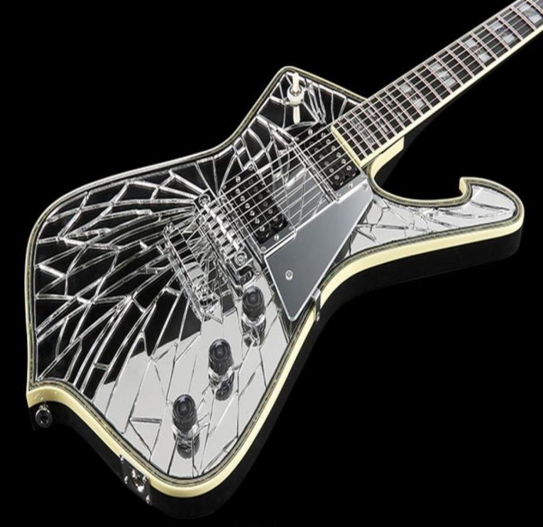 

ICEMAN Paul Stanley Cracked Mirror Acrylic Top Electric Guitar Abalone Body Binding Chrome Pickguard Flame Shaped Tailpiece7967631