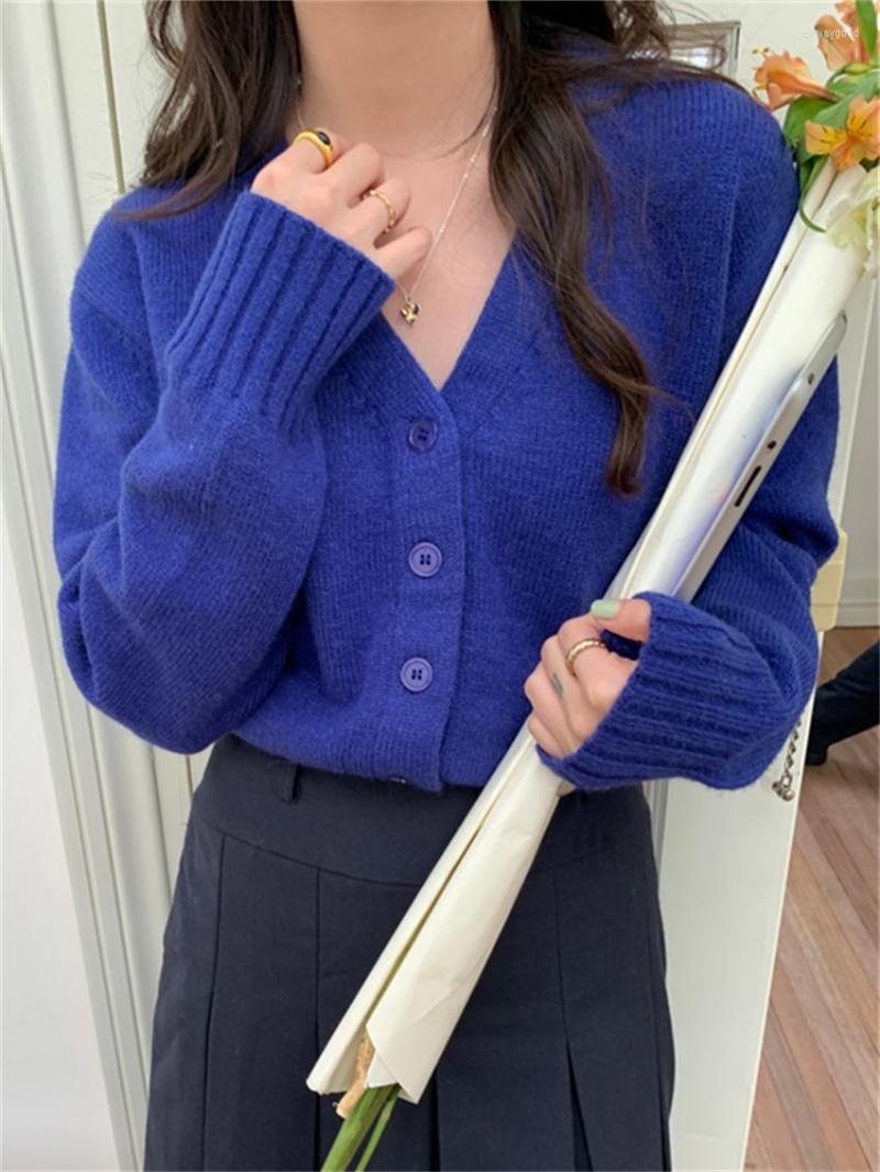 

Women's Knits Alien Kitty Women Coats OL Minimalist Knitted Office Wear Lady Slim Gentle Chic All Match Full Sleeve Mujer Cardigans Sweaters, Blue