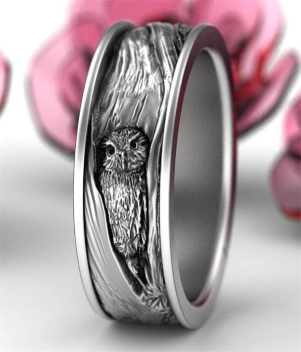 

Vintage 925 Sterling Silver Tree Wood Owl Ring Anniversary Gift Engagement Wedding Jewelry Rings size 6 134742265