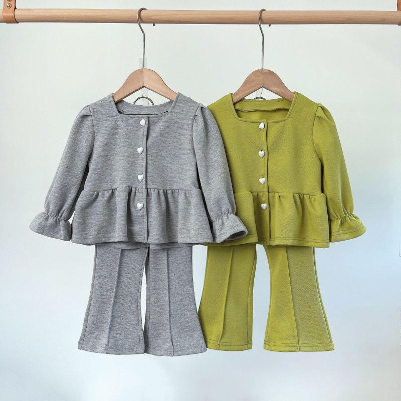 

Clothing Sets Children's Girls 2023 Spring Long-sleeved Jacket Flared Pants Light Luxury Two-piece Boutique Simple Style, Green