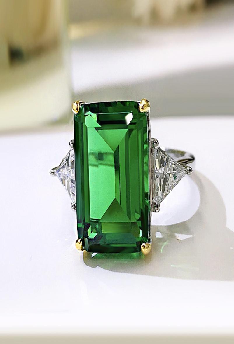

creative 925 Sterling Silver Moissanite Big Square 1014mm Emerald Green Colour Ring For Women Fine Jewelry Gift Accessory5522182