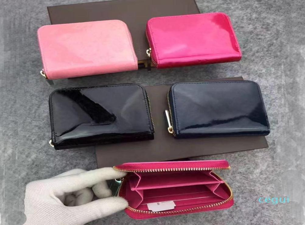 

Whole Patent leather short wallet Fashion high quality shinny leather card holder coin purse women wallet classic zipper pocke6526027, Red