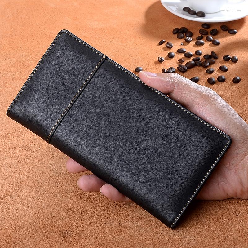 

Wallets Wallet Men's Genuine Leather Long Multi-card Top-layer Large-capacity Ultra-thin Business Money Clip, Black