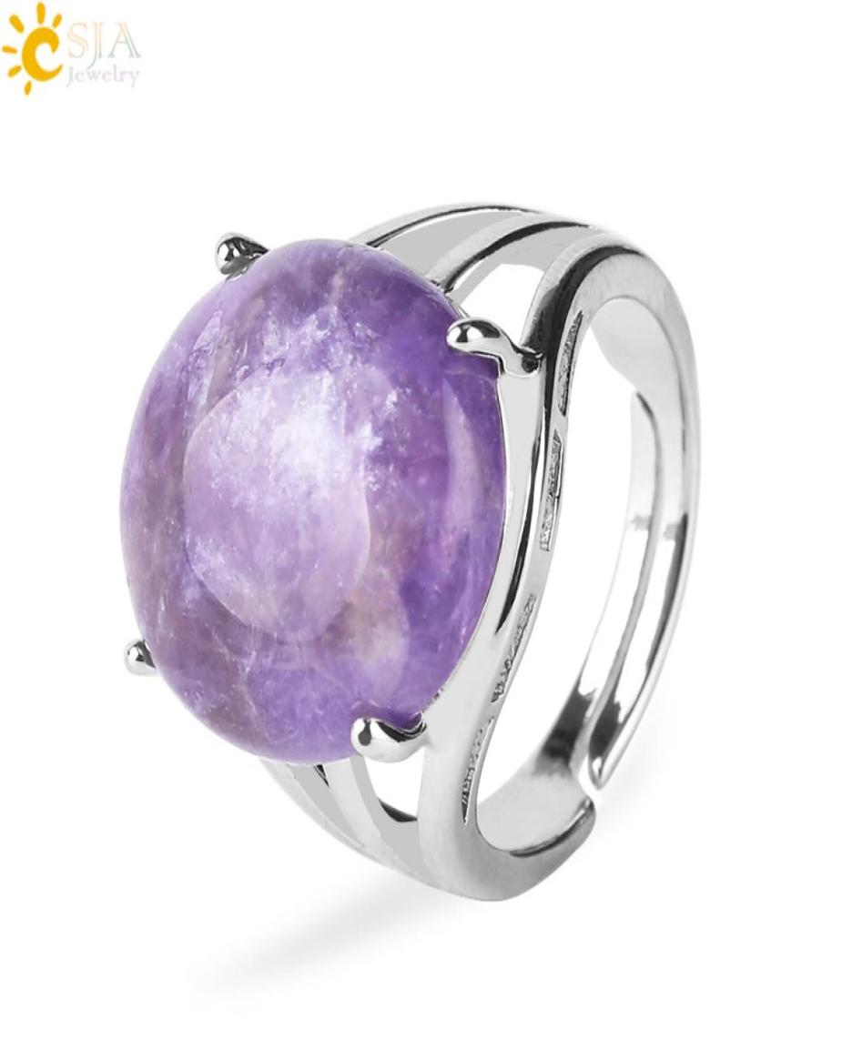 

CSJA 19 Color Gems Ring for Women Single Natural Stone Round Bead Casual Real Crystal Quartz Silver Finger Rings Birthday Party Je6068931