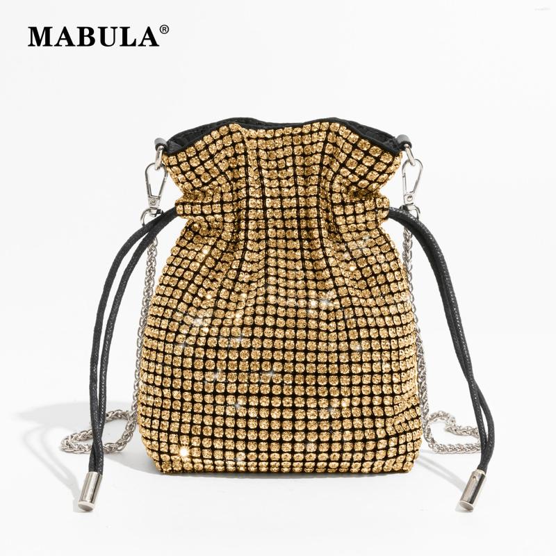 

Evening Bags MABULA Bling Rhinestone Women Small Bucket Tote Bag Fashion Diamonds Handbag Phone Purses Female Chain Crossbody