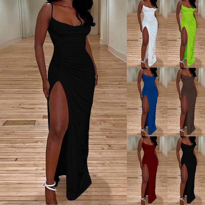 

Casual Dresses For Women Summer Plus Size Satin Off Shoulder Backless High Slit Prom Ddress Elegant Dinner Slim, Black