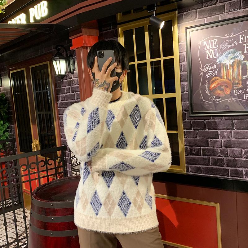 

Men' Sweaters 2023 Autumn Winter Boutique Fashion Pullover Knitted Sweater Men Loose Bottoming Round Neck Warm Large L151, Creamy-white
