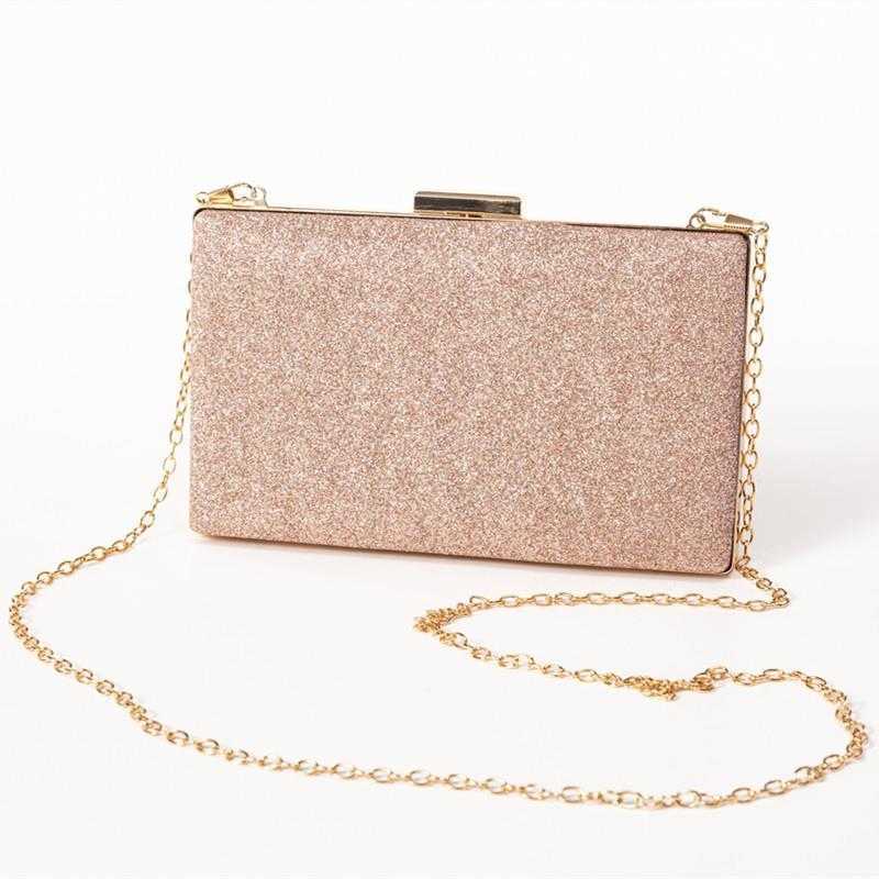 

Urban Simple Glittering Powder Cosmetic Brush Bag Solid Color Chain Ladies Dinner Hand With Interlayer Small Square, Black