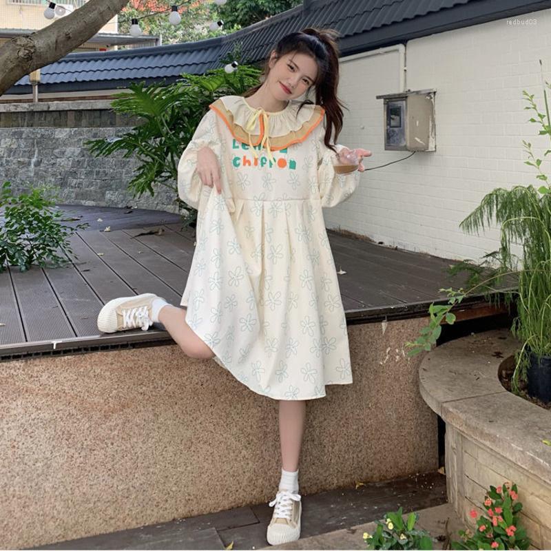 

Casual Dresses Sweet Cute Dress Women Printing Doll Collar Long Sleeve Japanese Literary Vintage Loose Midi Lolita Harajuku Vestidos Robe, Picture color