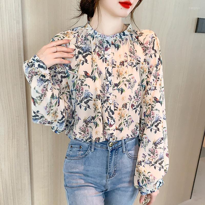 

Women' Blouses -2xl Womens Shirts Ladies Blouse Spring Summer Long Raglan Sleeve Button O-neck Print Loose Chiffon Female Top Clothes Hy64, Picture shown