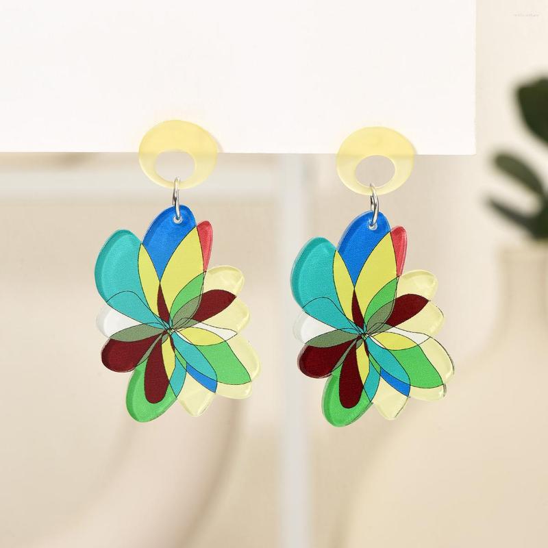 

Dangle Earrings For Women Plant Printing Drop Fashion Acrylic Colorful Flower Women's Earring Frosted Resin Jewelry