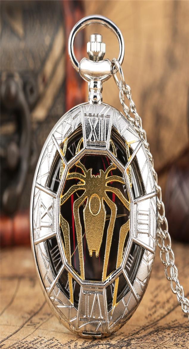 

Gold Hollow Spider Design Watches Quartz Pocket Watch Silver Half Hunter Pendant Necklace Chain Clock Gifts Boys Men Women9462922