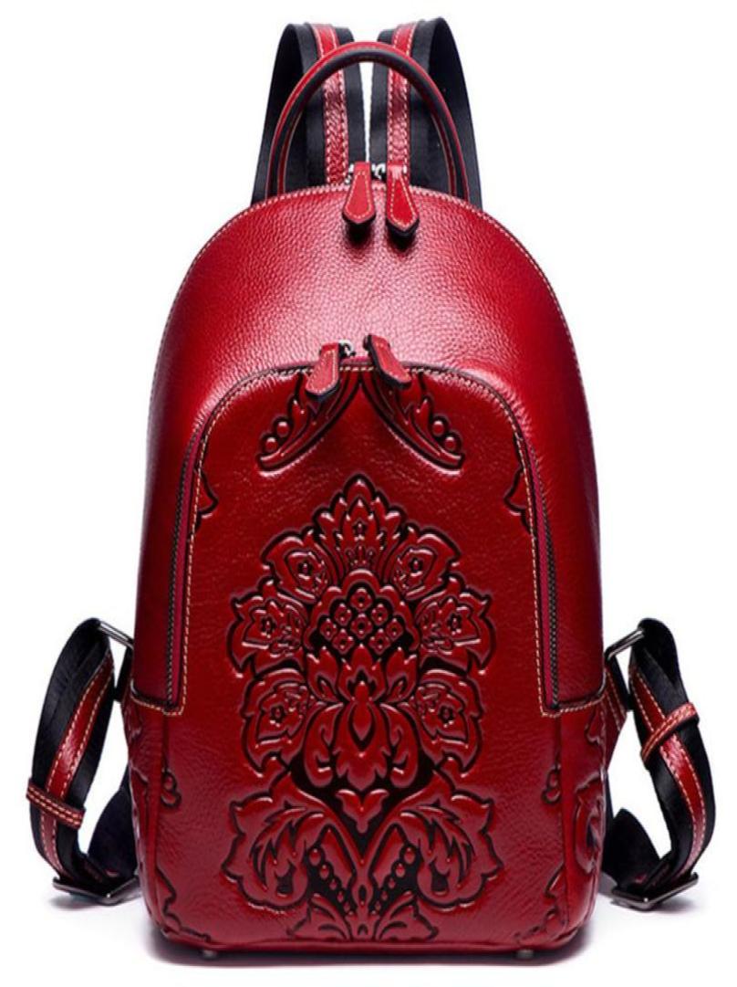 

Embossing Women Genuine Leather Backpacks Classic Female Shoulder Bag Sac a Dos Travel Ladies Bagpack Mochilas School Bags Girls S2254992, Black