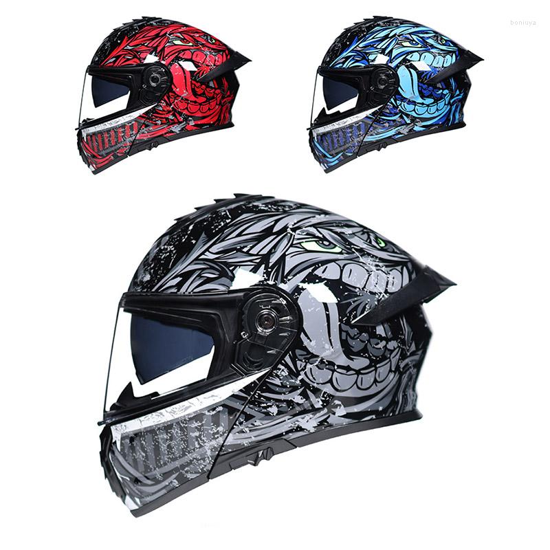 

Motorcycle Helmets Filp Up Helmet Cascos Para Moto Casco Perro Printed Full Face Racing Dual Lens Scooter Built-in Sun Visor, Black