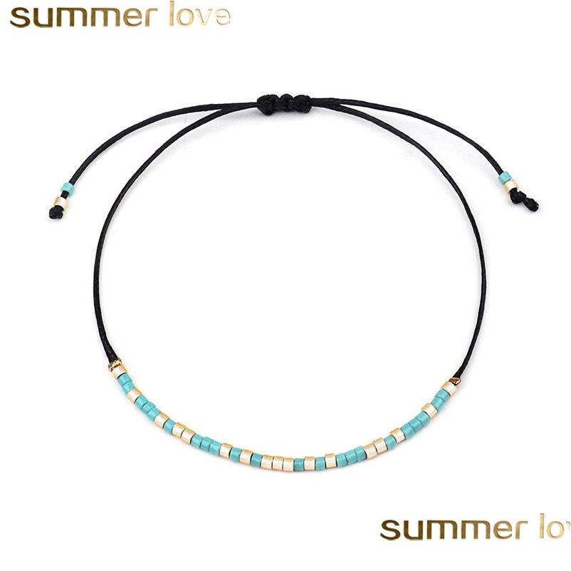 

Charm Bracelets Bohemian Handwoven Colorf Weave Beaded Bracelet Retro Rice Crystal Seed Beads Adjustable Rope Ethnic Braided Summer Dhmgv
