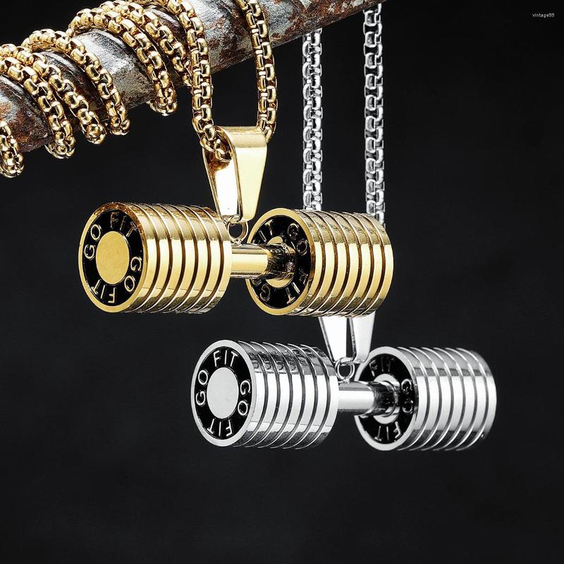 

Pendant Necklaces Dumbbell Men 316L Stainless Steel Go Fit Fitness Muscles Bodybuilding Chain Punk Rock For Rider Jewelry Gift