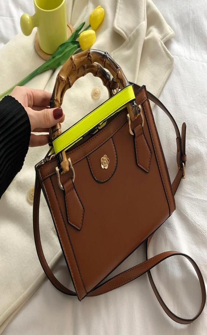 

Evening Bags Vintage Square Crossbody Bag 2021 PU Leather Bamboo Handle Women039s Designer Handbag Shoulder Messenger7800967, Black