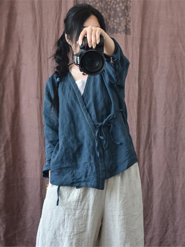 

Women's Jackets Women Summer V Neck Linen Ladies Vintage Lace Up Coat Outerwear Female 2023 Thin CoatWomen's, Beige