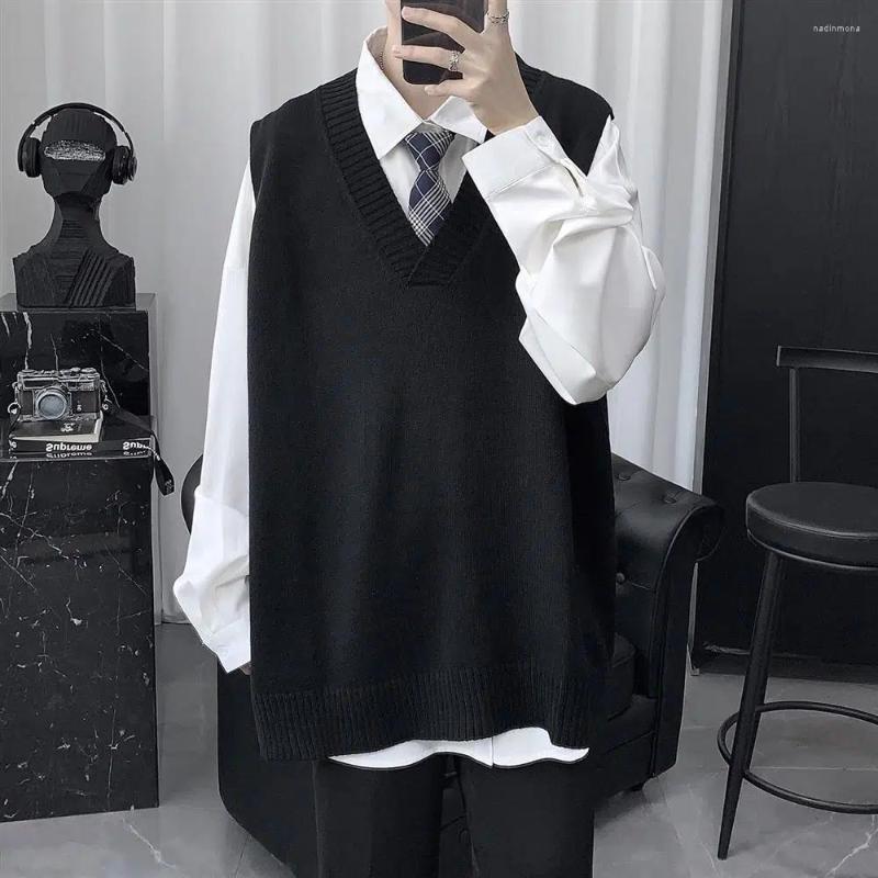 

Men' Vests Tess Knitted Vest Student Solid Pullover Cool Fashion Boys Top Gentle Winter Casual Autumn Yasuk Loose Sweater Men, Black