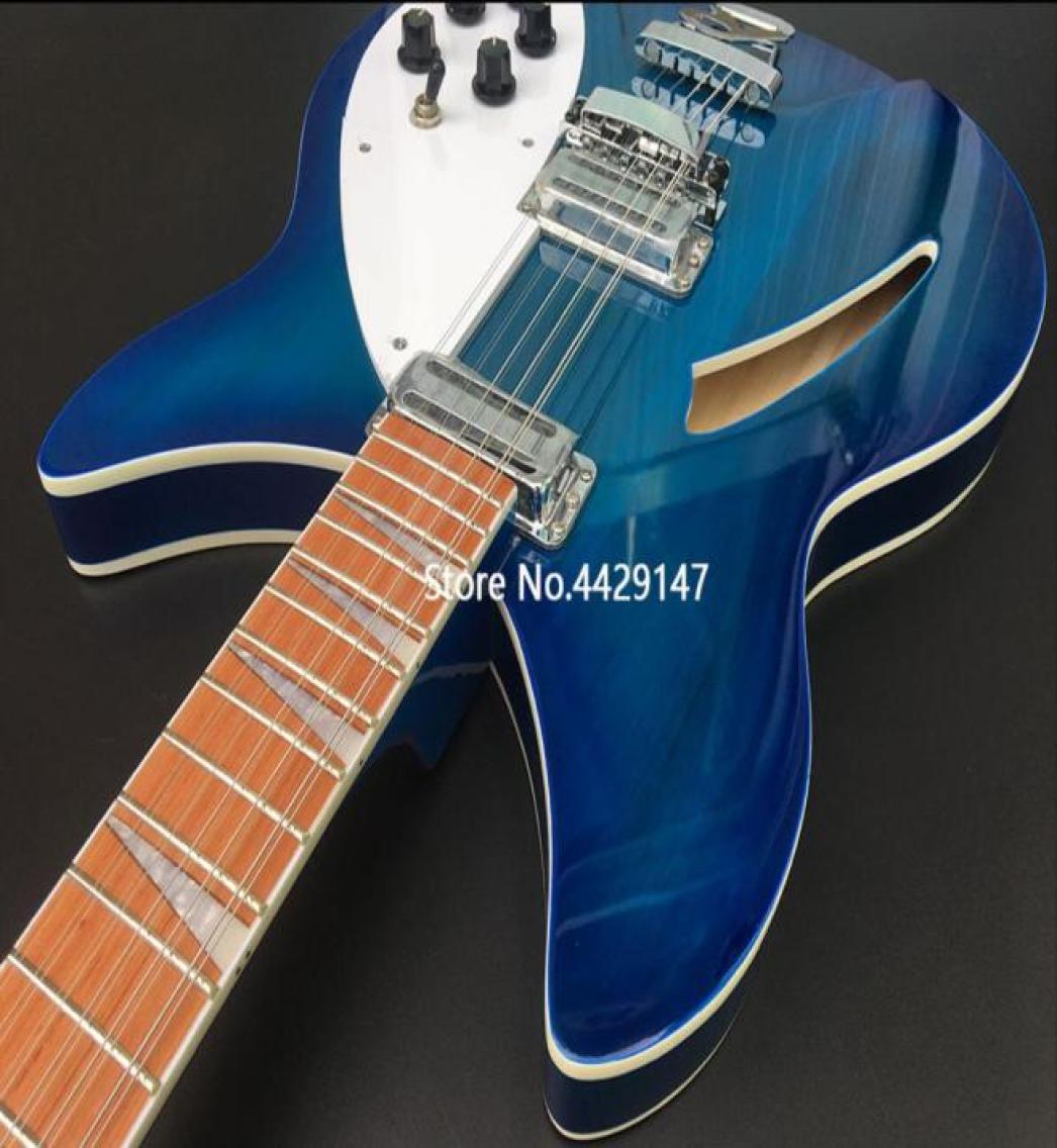 

330 360 12 Strings Trans Blue Semi Hollow Body Electric Guitar Gloss Varnish Fingerboard Two Output Jack Dual Body Binding Five1027686