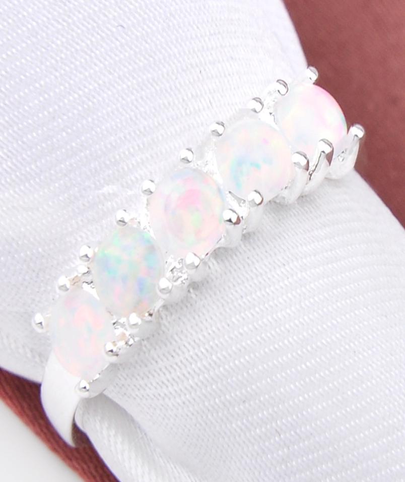 

10 Pcs Lot Luckyshine Engagement jewelry Round White Fire Opal Gems Silver 925 stamp Russia Canada USA Rings jewelry7639251
