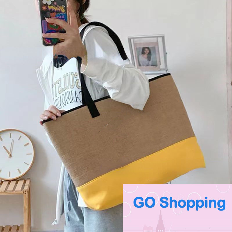 

New Summer Fashion Simple Large Capacity Shopping Bag All-Match Stitching Straw Bag Women's Shoulder Bags, Aspic