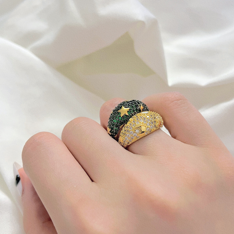 

New Rainbow Fashion Rings for Women Finger Jewelry Iced Out Bling CZ Colorful Neon Enamel Open Adjusted Dome Ring