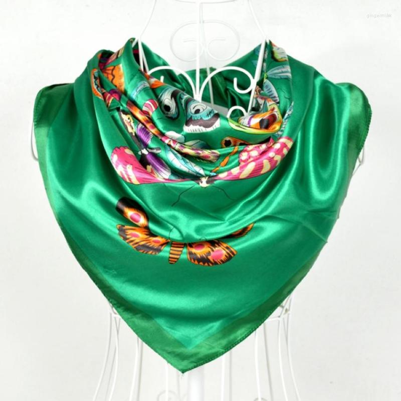 

Scarves Design China Style Female Large Square Silk Scarf Printed Butterfly Pattern Green Wraps Winter Women Cape